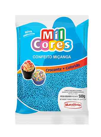 Imagem de Confeito Miçanga Azul Mil Cores 500g - MAVALÉRIO